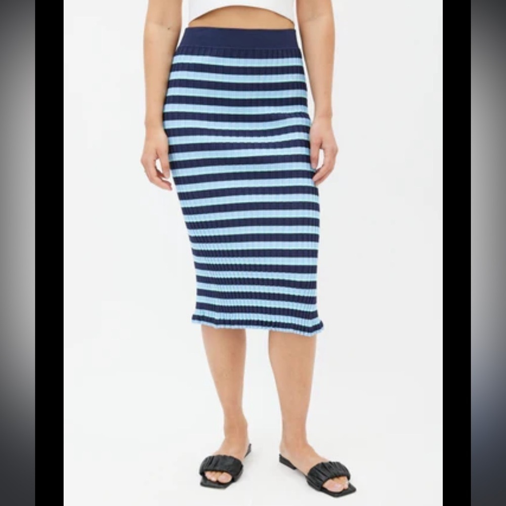 Altuzarra Striped Blue Ruffle Bodycon Skirt sz L